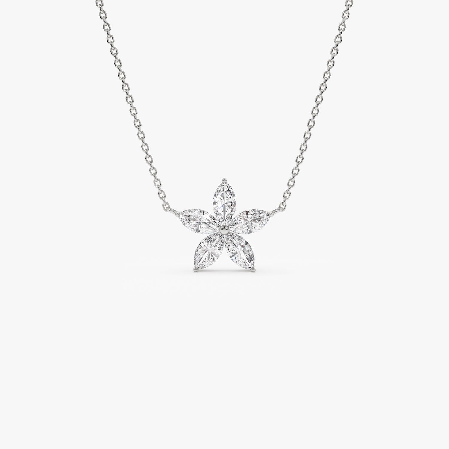 1.05 ctw 14K Marquise Shaped Flower Design Lab Grown Diamond Necklace - Vera 14K White Gold Ferkos Fine Jewelry