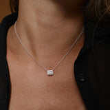 0.90 ctw 14K Halo Setting Emerald Cut Lab Grown Diamond Necklace - Taylor Ferkos Fine Jewelry