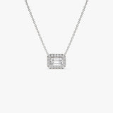 0.90 ctw 14K Halo Setting Emerald Cut Lab Grown Diamond Necklace - Taylor 14K White Gold Ferkos Fine Jewelry