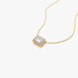 0.90 ctw 14K Halo Setting Emerald Cut Lab Grown Diamond Necklace - Taylor Ferkos Fine Jewelry