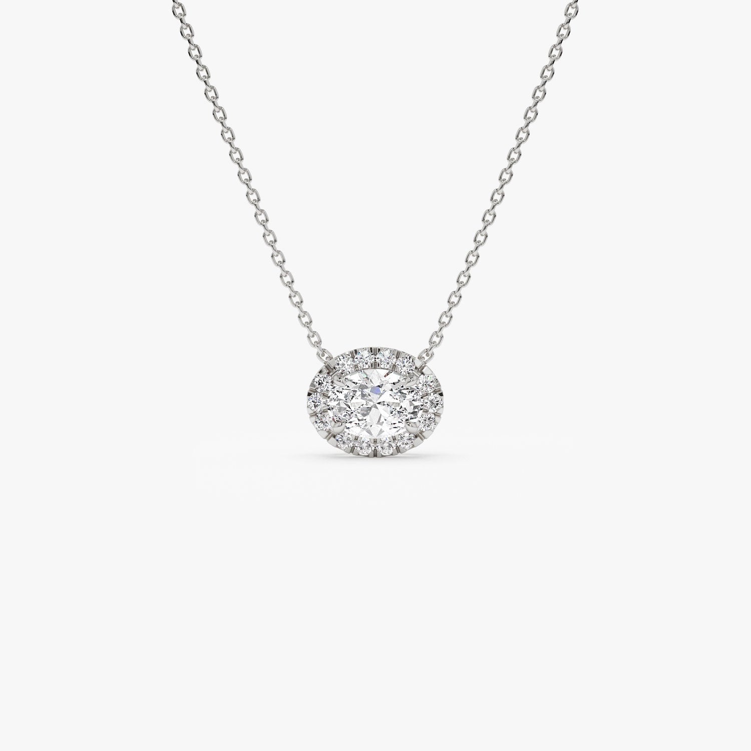 0.90 ctw 14K Halo Setting Oval Cut Lab Grown Diamond Necklace - Amy 14K White Gold Ferkos Fine Jewelry
