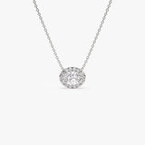 0.90 ctw 14K Halo Setting Oval Cut Lab Grown Diamond Necklace - Amy 14K White Gold Ferkos Fine Jewelry