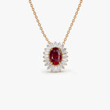 14k Oval Shape Ruby with Baguette Halo Setting Necklace 14K Rose Gold Ferkos Fine Jewelry