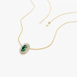 14k Oval Shape Emerald with Baguette Halo Setting Necklace  Ferkos Fine Jewelry
