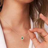 14k Oval Shape Emerald with Baguette Halo Setting Necklace  Ferkos Fine Jewelry