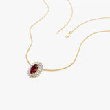 14k Oval Shape Ruby with Baguette Halo Setting Necklace  Ferkos Fine Jewelry