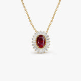 14k Oval Shape Ruby with Baguette Halo Setting Necklace 14K Gold Ferkos Fine Jewelry