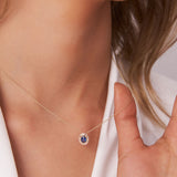 14k Oval Shape Sapphire with Baguette Halo Setting Necklace Ferkos Fine Jewelry
