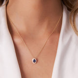 14k Oval Shape Sapphire with Baguette Halo Setting Necklace Ferkos Fine Jewelry