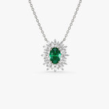 14k Oval Shape Emerald Necklace with Ballerina Baguettes 14K White Gold Ferkos Fine Jewelry