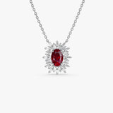 14k Oval Shape Ruby Necklace with Ballerina Baguettes 14K White Gold Ferkos Fine Jewelry