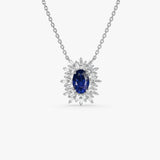 14k Oval Shape Sapphire Necklace with Ballerina Baguettes 14K White Gold Ferkos Fine Jewelry