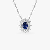 14k Oval Shape Sapphire Necklace with Ballerina Baguettes 14K White Gold Ferkos Fine Jewelry