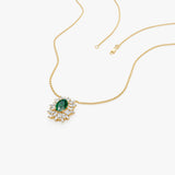 14k Oval Shape Emerald Necklace with Ballerina Baguettes  Ferkos Fine Jewelry