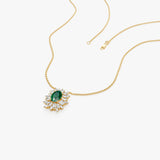 14k Oval Shape Emerald Necklace with Ballerina Baguettes Ferkos Fine Jewelry