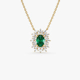 14k Oval Shape Emerald Necklace with Ballerina Baguettes 14K Gold Ferkos Fine Jewelry
