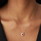 14k Oval Shape Ruby Necklace with Ballerina Baguettes  Ferkos Fine Jewelry