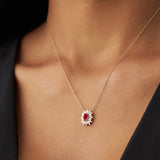 14k Oval Shape Ruby Necklace with Ballerina Baguettes Ferkos Fine Jewelry