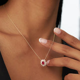 14k Oval Shape Ruby Necklace with Ballerina Baguettes  Ferkos Fine Jewelry