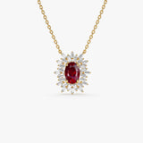 14k Oval Shape Ruby Necklace with Ballerina Baguettes 14K Gold Ferkos Fine Jewelry