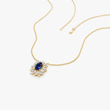 14k Oval Shape Sapphire Necklace with Ballerina Baguettes Ferkos Fine Jewelry