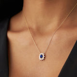 14k Oval Shape Sapphire Necklace with Ballerina Baguettes  Ferkos Fine Jewelry