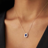14k Oval Shape Sapphire Necklace with Ballerina Baguettes Ferkos Fine Jewelry
