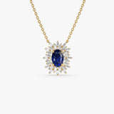 14k Oval Shape Sapphire Necklace with Ballerina Baguettes 14K Gold Ferkos Fine Jewelry