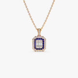 14k Baguette and Round Sapphire Necklace with Halo Setting Ferkos Fine Jewelry