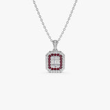 14k Baguette and Round Ruby Necklace with Halo Setting 14K White Gold Ferkos Fine Jewelry