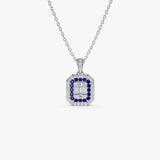 14k Baguette and Round Sapphire Necklace with Halo Setting 14K White Gold Ferkos Fine Jewelry