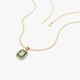 14k Baguette and Round Emerald Necklace with Halo Setting  Ferkos Fine Jewelry
