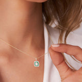 14k Baguette and Round Emerald Necklace with Halo Setting Ferkos Fine Jewelry
