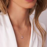 14k Baguette and Round Ruby Necklace with Halo Setting Ferkos Fine Jewelry