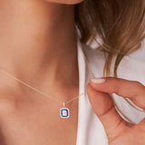 14k Baguette and Round Sapphire Necklace with Halo Setting Ferkos Fine Jewelry