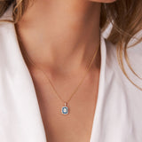 14k Baguette and Round Sapphire Necklace with Halo Setting Ferkos Fine Jewelry