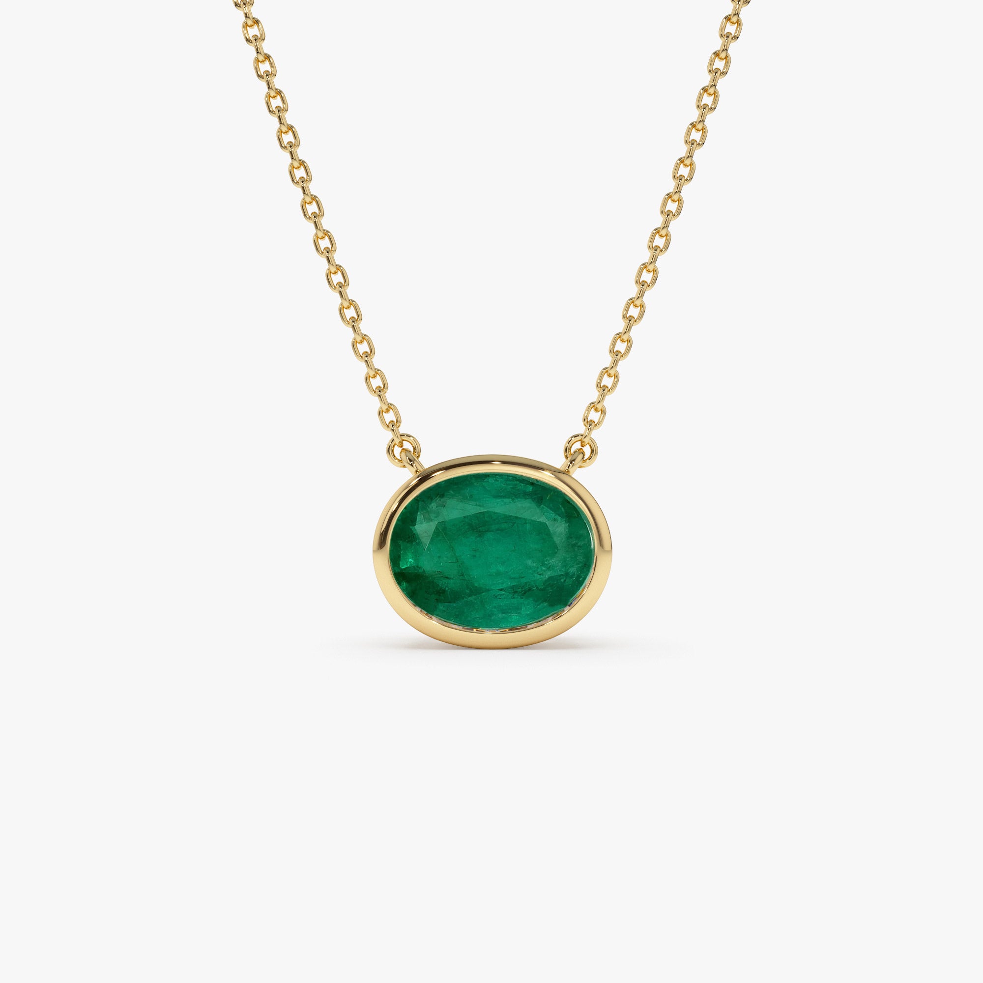 14k 1.55 - 2.20 Ctw Oval Shaped Bezel Setting Emerald Necklace 14k Gold Ferkos Fine Jewelry