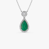 14k 2.00 Ctw Pear Shape Emerald and Diamond Halo Setting Necklace 14K White Gold Ferkos Fine Jewelry