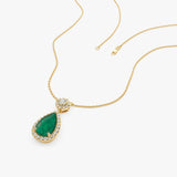 14k 2.00 Ctw Pear Shape Emerald and Diamond Halo Setting Necklace Ferkos Fine Jewelry