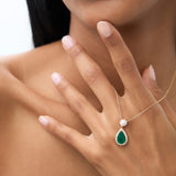 14k 2.00 Ctw Pear Shape Emerald and Diamond Halo Setting Necklace Ferkos Fine Jewelry