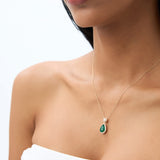 14k 2.00 Ctw Pear Shape Emerald and Diamond Halo Setting Necklace Ferkos Fine Jewelry