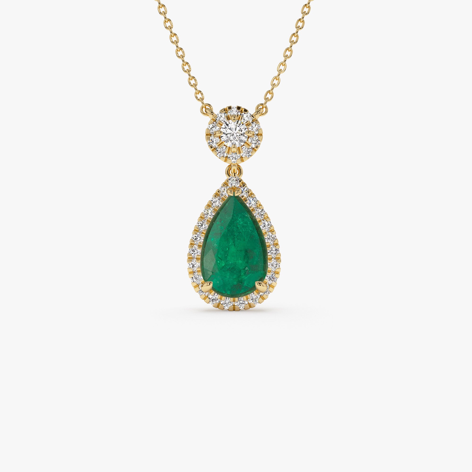 14k 2.00 Ctw Pear Shape Emerald and Diamond Halo Setting Necklace 14K Gold Ferkos Fine Jewelry
