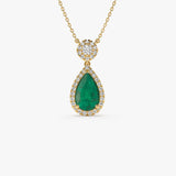 14k 2.00 Ctw Pear Shape Emerald and Diamond Halo Setting Necklace 14K Gold Ferkos Fine Jewelry