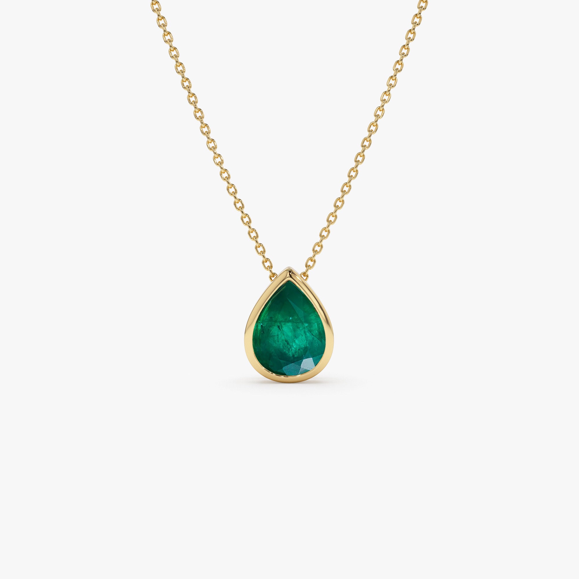 14k 1.50-2.50 ctw Pear Shape Bezel Setting Emerald Necklace 14k Gold Ferkos Fine Jewelry