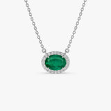 14k Oval Shape Emerald in Diamond Halo Setting 14K White Gold Ferkos Fine Jewelry