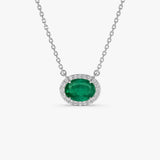 14k Oval Shape Emerald in Diamond Halo Setting 14K White Gold Ferkos Fine Jewelry