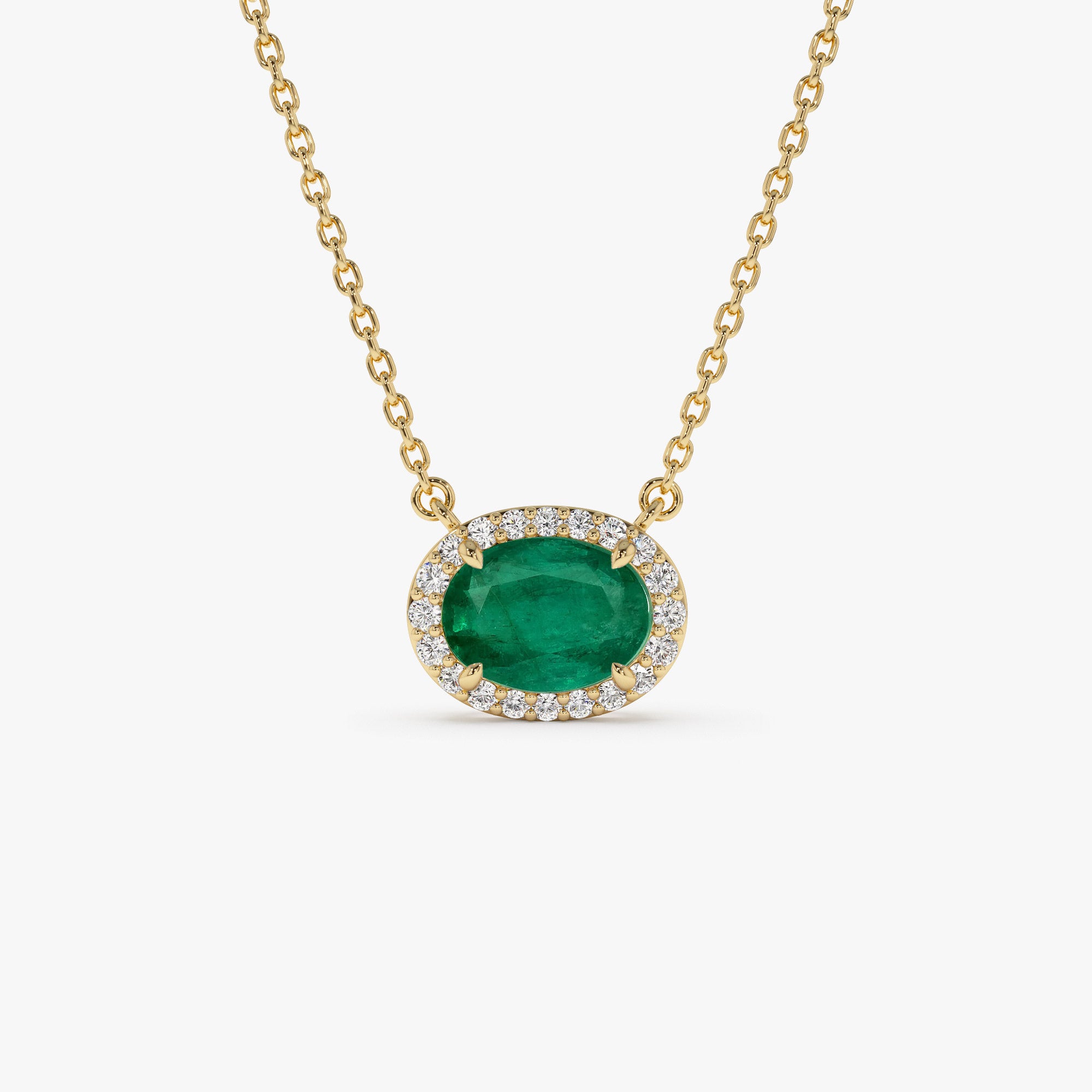 14k Oval Shape Emerald in Diamond Halo Setting 14K Gold Ferkos Fine Jewelry