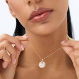 14k Unique Baguette and Round Diamond Disc Necklace Ferkos Fine Jewelry