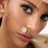 14k Unique Baguette and Round Diamond Disc Necklace Ferkos Fine Jewelry