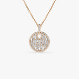 14k Unique Baguette and Round Diamond Disc Necklace Ferkos Fine Jewelry